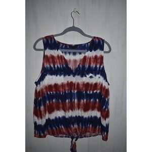 Rock & Republic‎ Tie-Front Tank Top Sleeveless Button Up Red White Blue L